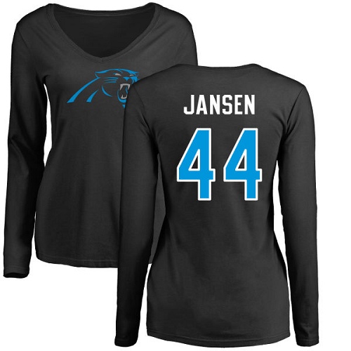 Carolina Panthers Black Women J.J. Jansen Name and Number Logo Slim Fit NFL Football #44 Long Sleeve T Shirt->nfl t-shirts->Sports Accessory